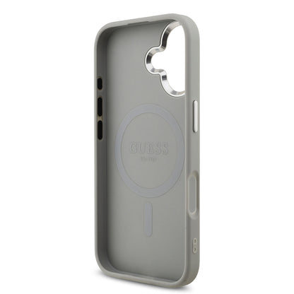 Apple iPhone 17 Kılıf Guess Orjinal Lisanslı M-safe Şarj Özellikli Metal Kamera Çerçeveli Üçgen Logolu Glitter Kapak Siyah