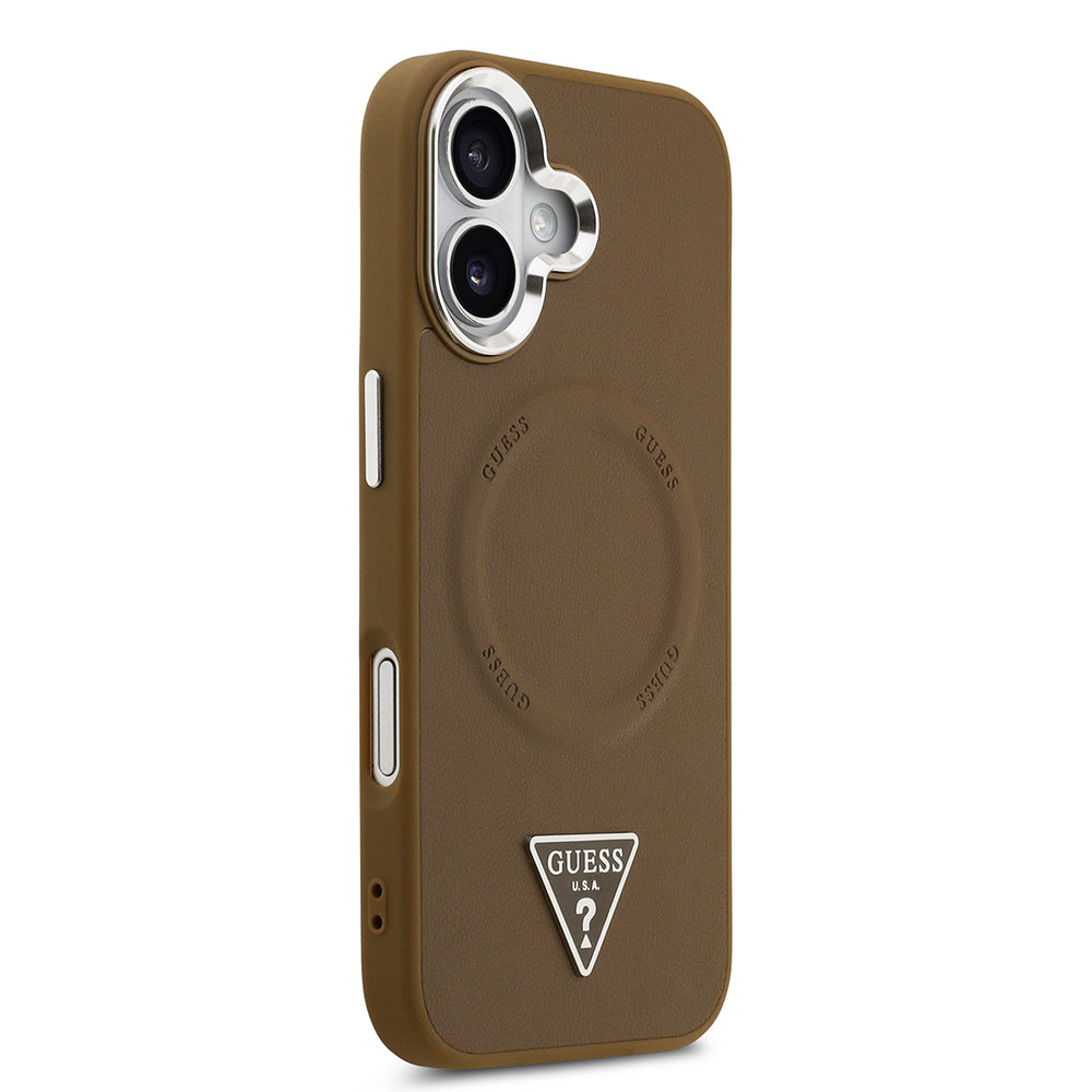 Apple iPhone 17 Kılıf Guess Orjinal Lisanslı M-safe Şarj Özellikli PU Deri Metal Kamera Çerçeveli Üçgen Logolu Kapak  Siyah