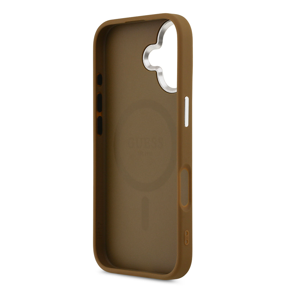 Apple iPhone 17 Kılıf Guess Orjinal Lisanslı M-safe Şarj Özellikli PU Deri Metal Kamera Çerçeveli Üçgen Logolu Kapak  Siyah