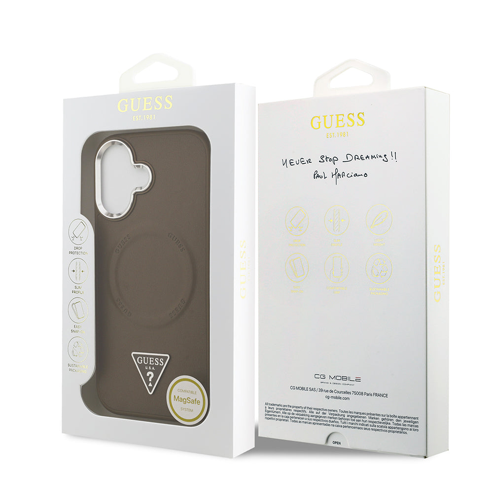 Apple iPhone 17 Kılıf Guess Orjinal Lisanslı M-safe Şarj Özellikli PU Deri Metal Kamera Çerçeveli Üçgen Logolu Kapak  Siyah