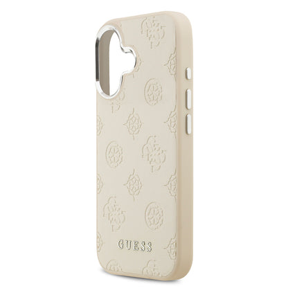 Apple iPhone 17 Kılıf Guess Orjinal Lisanslı M-safe Şarj Özellikli Sıcak Baskılı Klasik Yazı Logolu PU Deri Peony Kapak Siyah