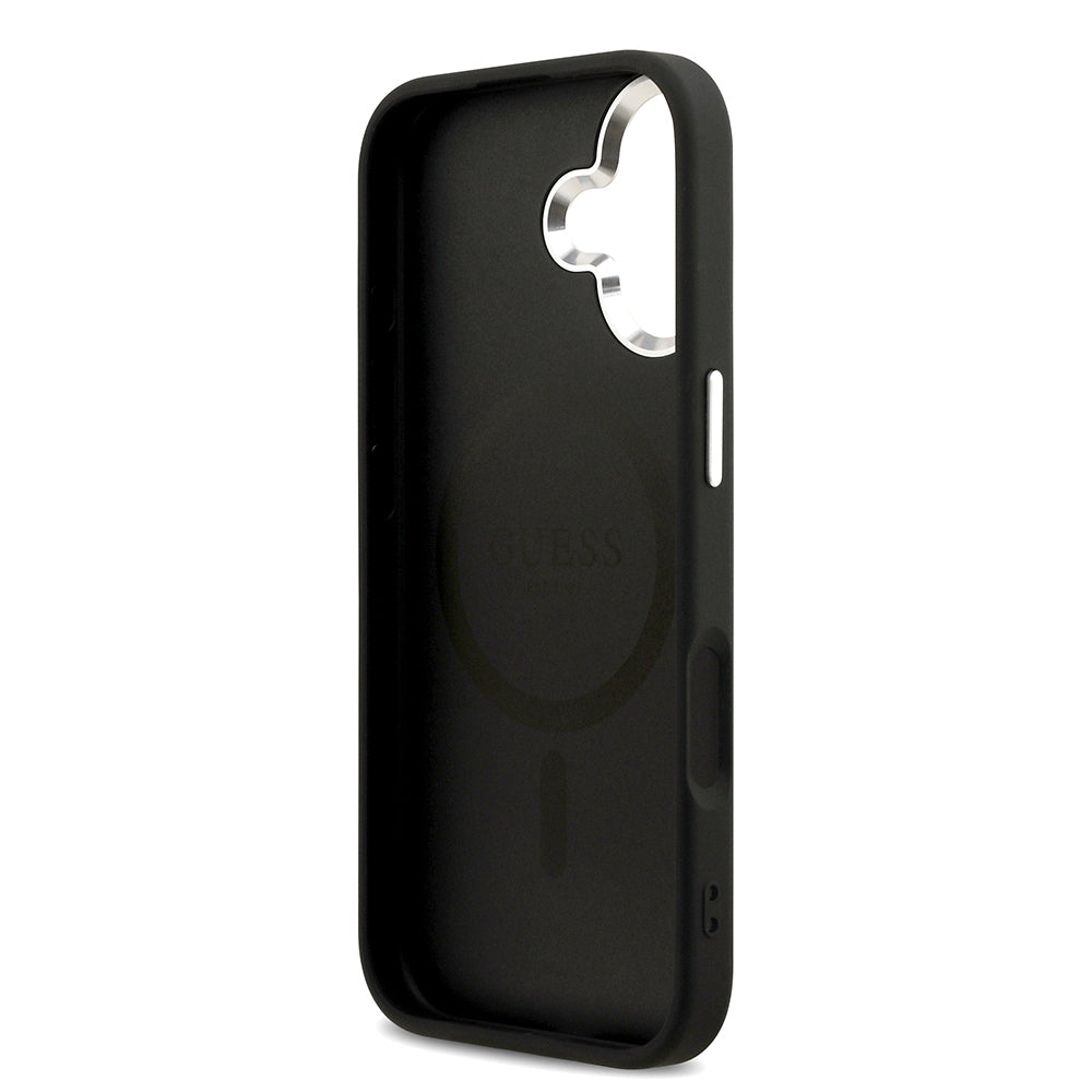 Apple iPhone 17 Kılıf Guess Orjinal Lisanslı M-safe Şarj Özellikli Sıcak Baskılı Klasik Yazı Logolu PU Deri Peony Kapak Bej