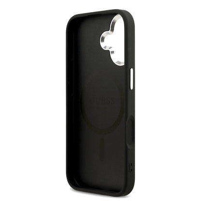 Apple iPhone 17 Kılıf Guess Orjinal Lisanslı M-safe Şarj Özellikli Sıcak Baskılı Klasik Yazı Logolu PU Deri Peony Kapak Bej