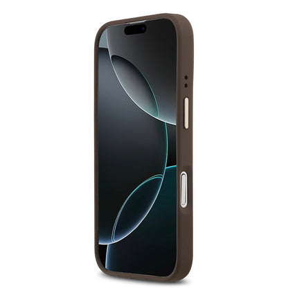 Apple iPhone 17 Kılıf Guess Orjinal Lisanslı M-safe Şarj Özellikli Sıcak Baskılı Yazı Logolu PU Deri Peony Kapak Bej