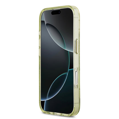 Apple iPhone 17 Kılıf Guess Orjinal Lisanslı M-safe Şarj Özellikli Simli Çiçek Desenli Metal Kamera Çerçeveli Üçgen Logolu Kapak Mor