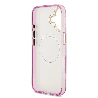 Apple iPhone 17 Kılıf Guess Orjinal Lisanslı M-safe Şarj Özellikli Simli Çiçek Desenli Metal Kamera Çerçeveli Üçgen Logolu Kapak Mor