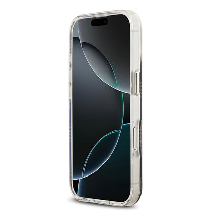 Apple iPhone 17 Kılıf Guess Orjinal Lisanslı M-safe Şarj Özellikli Simli Peony Desenli Silikon Kapak Pembe