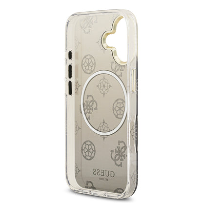 Apple iPhone 17 Kılıf Guess Orjinal Lisanslı M-safe Şarj Özellikli Simli Peony Desenli Silikon Kapak Pembe