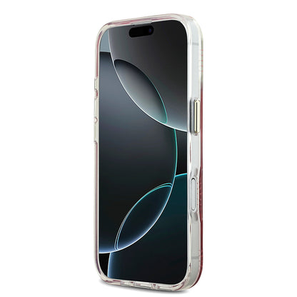 Apple iPhone 17 Kılıf Guess Orjinal Lisanslı M-safe Şarj Özellikli Simli Peony Desenli Silikon Kapak Siyah