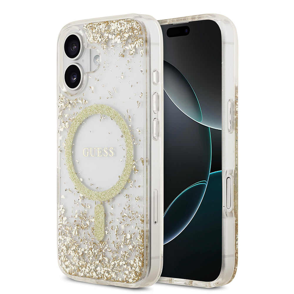 Apple iPhone 17 Kılıf Guess Orjinal Lisanslı M-safe Şarj Özellikli Transparan Resin Bottom Kapak Pembe