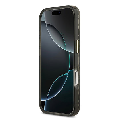 Apple iPhone 17 Kılıf Guess Orjinal Lisanslı M-safe Şarj Özellikli Üçgen Logolu Simli Leopar Desenli Kapak Siyah