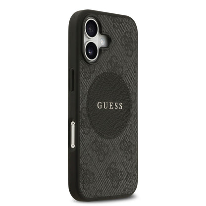 Apple iPhone 17 Kılıf Guess Orjinal Lisanslı M-safe Şarj Özellikli Yazı Logolu Circle Classic Kapak Kahverengi