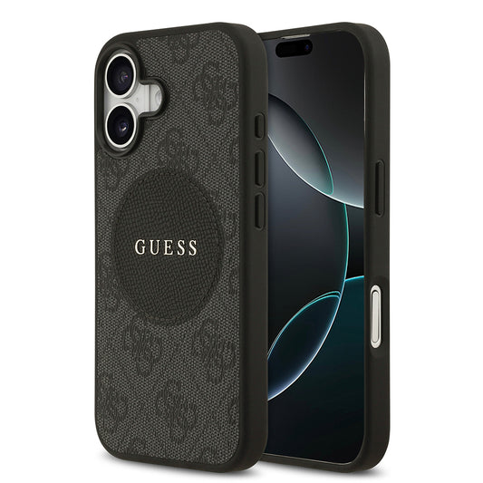 Apple iPhone 17 Kılıf Guess Orjinal Lisanslı M-safe Şarj Özellikli Yazı Logolu Circle Classic Kapak Kahverengi