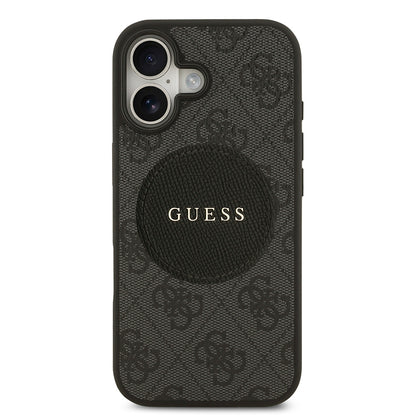 Apple iPhone 17 Kılıf Guess Orjinal Lisanslı M-safe Şarj Özellikli Yazı Logolu Circle Classic Kapak Siyah