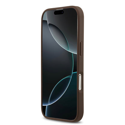 Apple iPhone 17 Kılıf Guess Orjinal Lisanslı M-safe Şarj Özellikli Yazı Logolu Circle Classic Kapak Kahverengi