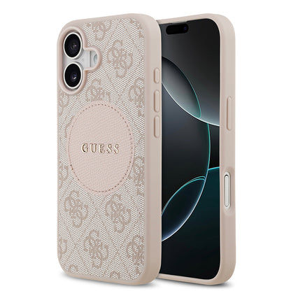 Apple iPhone 17 Kılıf Guess Orjinal Lisanslı M-safe Şarj Özellikli Yazı Logolu Circle Classic Kapak Pembe