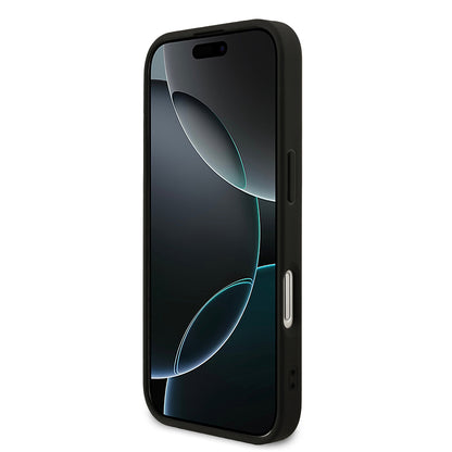 Apple iPhone 17 Kılıf Guess Orjinal Lisanslı M-safe Şarj Özellikli Yazı Logolu PU Deri Kapak Siyah