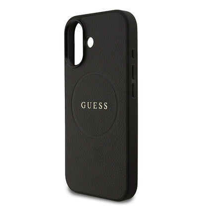 Apple iPhone 17 Kılıf Guess Orjinal Lisanslı M-safe Şarj Özellikli Yazı Logolu PU Deri Kapak Siyah