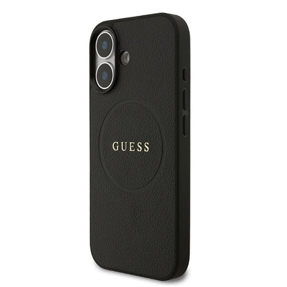 Apple iPhone 17 Kılıf Guess Orjinal Lisanslı M-safe Şarj Özellikli Yazı Logolu PU Deri Kapak Siyah