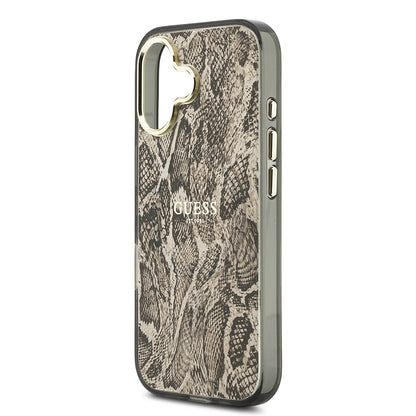 Apple iPhone 17 Kılıf Guess Orjinal Lisanslı M-safe Şarj Özellikli Yazı Logolu Python Desenli Kapak Siyah