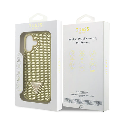 Apple iPhone 17 Kılıf Guess Orjinal Lisanslı Taşlı Arka Yüzey Üçgen Logolu Kapak Siyah