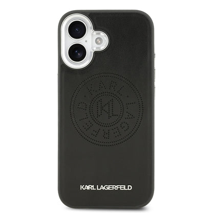 Apple iPhone 17 Kılıf Karl Lagerfeld Orjinal Lisanslı M-safe Şarj Özellikli Delikli Tasarım Metal Logolu PU Deri Kapak Siyah