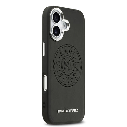 Apple iPhone 17 Kılıf Karl Lagerfeld Orjinal Lisanslı M-safe Şarj Özellikli Delikli Tasarım Metal Logolu PU Deri Kapak Siyah