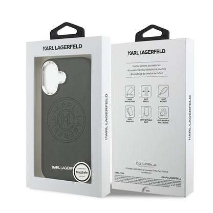 Apple iPhone 17 Kılıf Karl Lagerfeld Orjinal Lisanslı M-safe Şarj Özellikli Delikli Tasarım Metal Logolu PU Deri Kapak Siyah