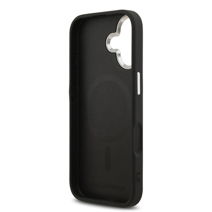 Apple iPhone 17 Kılıf Karl Lagerfeld Orjinal Lisanslı M-safe Şarj Özellikli Metal Kamera ve Buton Tasarımlı Choupette PU Deri Kapak Siyah