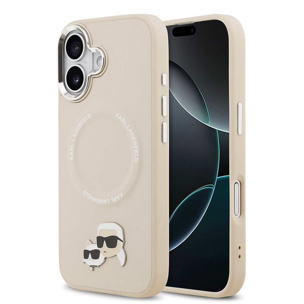 Apple iPhone 17 Kılıf Karl Lagerfeld Orjinal Lisanslı M-safe Şarj Özellikli Metal Kamera ve Buton Tasarımlı K&C PU Deri Kapak Gri