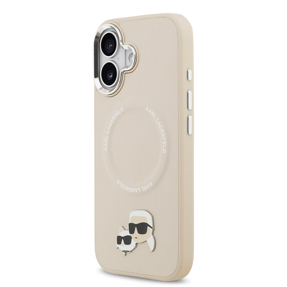 Apple iPhone 17 Kılıf Karl Lagerfeld Orjinal Lisanslı M-safe Şarj Özellikli Metal Kamera ve Buton Tasarımlı K&C PU Deri Kapak Gri