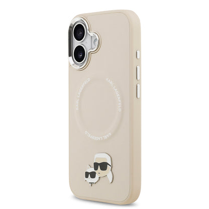 Apple iPhone 17 Kılıf Karl Lagerfeld Orjinal Lisanslı M-safe Şarj Özellikli Metal Kamera ve Buton Tasarımlı K&C PU Deri Kapak Bej