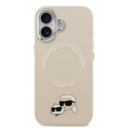 Apple iPhone 17 Kılıf Karl Lagerfeld Orjinal Lisanslı M-safe Şarj Özellikli Metal Kamera ve Buton Tasarımlı K&C PU Deri Kapak Bej