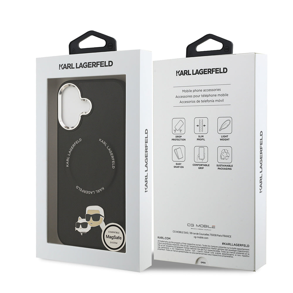 Apple iPhone 17 Kılıf Karl Lagerfeld Orjinal Lisanslı M-safe Şarj Özellikli Metal Kamera ve Buton Tasarımlı K&C PU Deri Kapak Gri