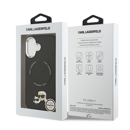 Apple iPhone 17 Kılıf Karl Lagerfeld Orjinal Lisanslı M-safe Şarj Özellikli Metal Kamera ve Buton Tasarımlı K&C PU Deri Kapak Gri