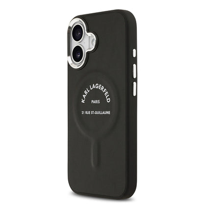 Apple iPhone 17 Kılıf Karl Lagerfeld Orjinal Lisanslı M-safe Şarj Özellikli Metal Kamera ve Buton Tasarımlı Paris RSG PU Deri Kapak Siyah