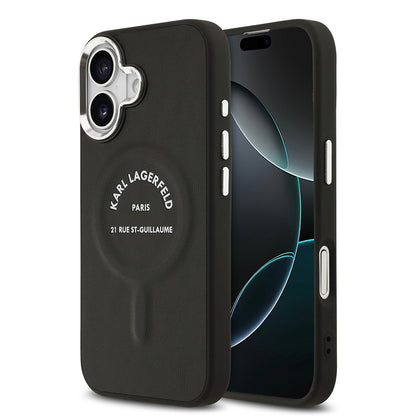 Apple iPhone 17 Kılıf Karl Lagerfeld Orjinal Lisanslı M-safe Şarj Özellikli Metal Kamera ve Buton Tasarımlı Paris RSG PU Deri Kapak Siyah