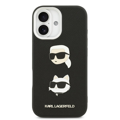 Apple iPhone 17 Kılıf Karl Lagerfeld Orjinal Lisanslı Metal Logolu K&C Heads Pin Kapak Siyah
