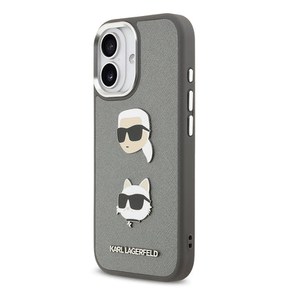 Apple iPhone 17 Kılıf Karl Lagerfeld Orjinal Lisanslı Metal Logolu K&C Heads Pin Kapak Gri