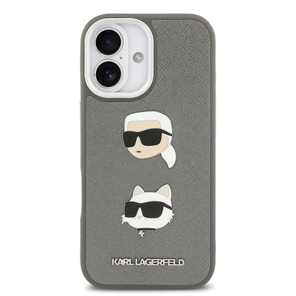 Apple iPhone 17 Kılıf Karl Lagerfeld Orjinal Lisanslı Metal Logolu K&C Heads Pin Kapak Gri
