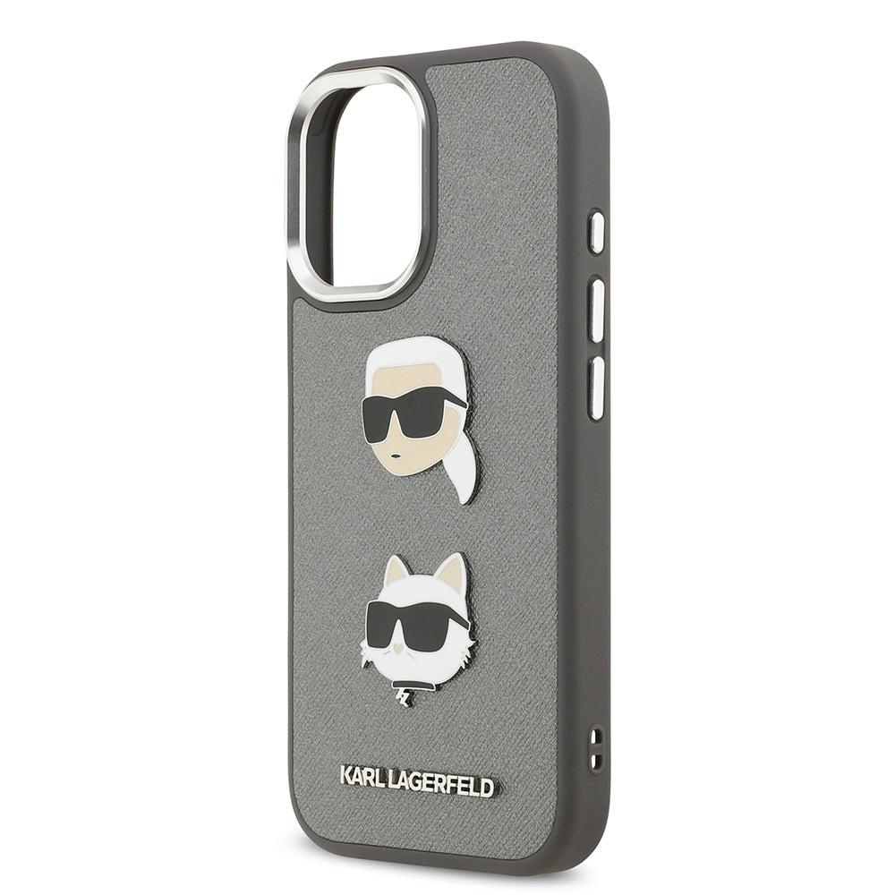 Apple iPhone 17 Kılıf Karl Lagerfeld Orjinal Lisanslı Metal Logolu K&C Heads Pin Kapak Siyah