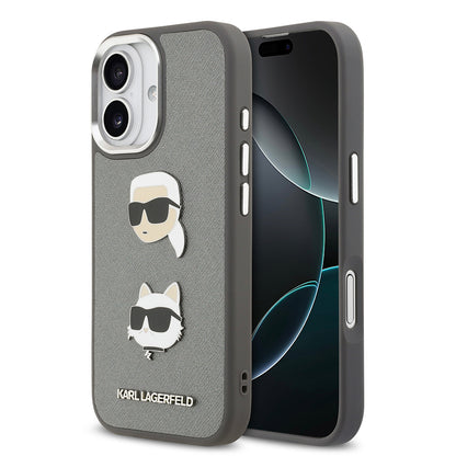 Apple iPhone 17 Kılıf Karl Lagerfeld Orjinal Lisanslı Metal Logolu K&C Heads Pin Kapak Gri