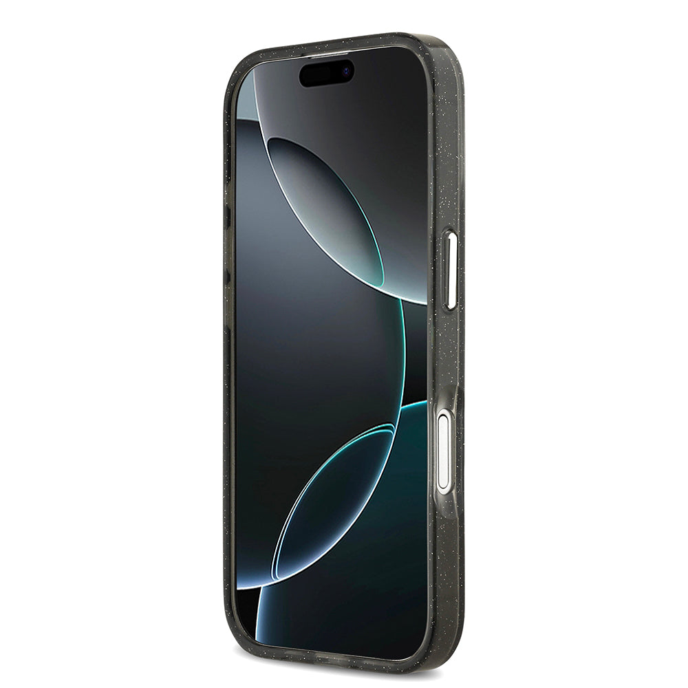 Apple iPhone 17 Kılıf Karl Lagerfeld Orjinal Lisanslı Parlayan Simli Karl & Choupette Heads Kapak Siyah