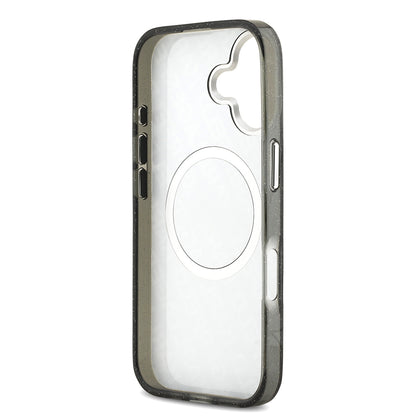 Apple iPhone 17 Kılıf Karl Lagerfeld Orjinal Lisanslı Parlayan Simli Karl & Choupette Heads Kapak Gri