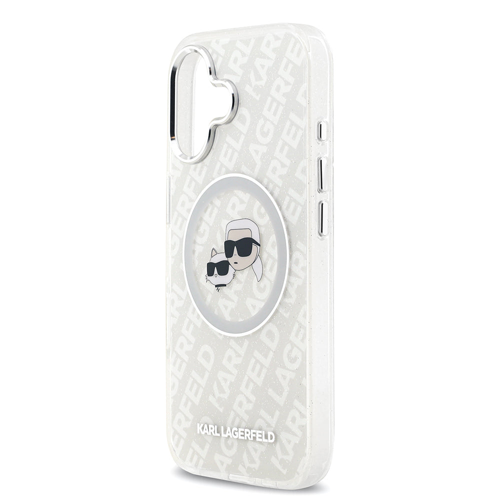 Apple iPhone 17 Kılıf Karl Lagerfeld Orjinal Lisanslı Parlayan Simli Karl & Choupette Heads Kapak Siyah