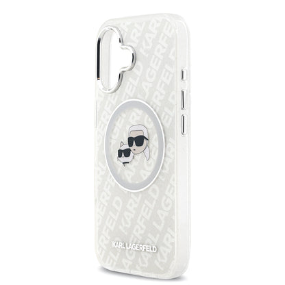 Apple iPhone 17 Kılıf Karl Lagerfeld Orjinal Lisanslı Parlayan Simli Karl & Choupette Heads Kapak Gri