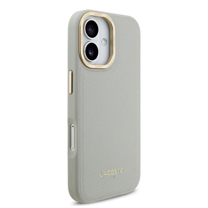 Apple iPhone 17 Kılıf Lacoste Orjinal Lisanslı M-safe Şarj Özellikli Champs Elysees PU Deri Tasarımlı Kapak Gri