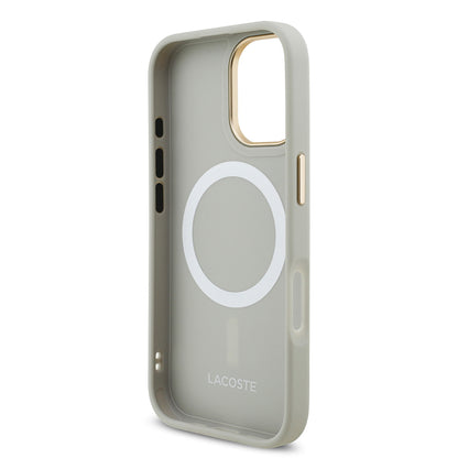 Apple iPhone 17 Kılıf Lacoste Orjinal Lisanslı M-safe Şarj Özellikli Champs Elysees PU Deri Tasarımlı Kapak Pembe