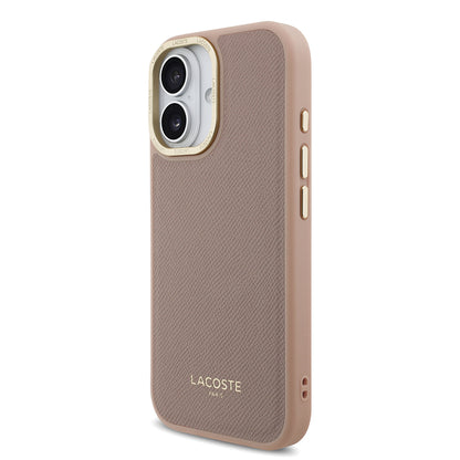 Apple iPhone 17 Kılıf Lacoste Orjinal Lisanslı M-safe Şarj Özellikli Champs Elysees PU Deri Tasarımlı Kapak Pembe