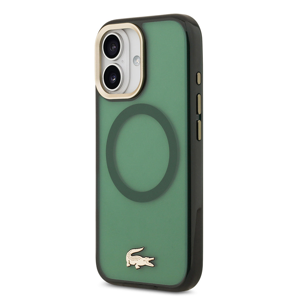 Apple iPhone 17 Kılıf Lacoste Orjinal Lisanslı M-safe Şarj Özellikli Gold Timsah Logolu Buzlu Kapak Beyaz